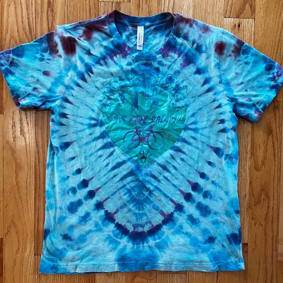 Custom tie dye shirt on “LET’S RIDE RALEIGH” printed shirt size Large - Picture 1 of 3